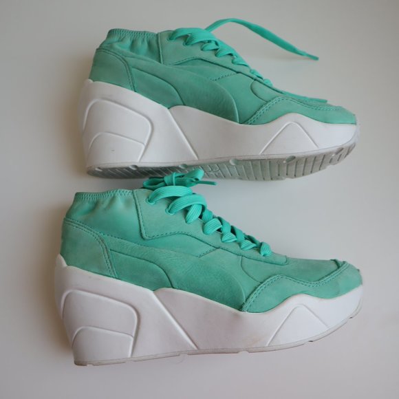 Puma Trinomic Wedge Teal Leather Sneakers, Lace Up Puma Sneakers - Picture 4 of 5